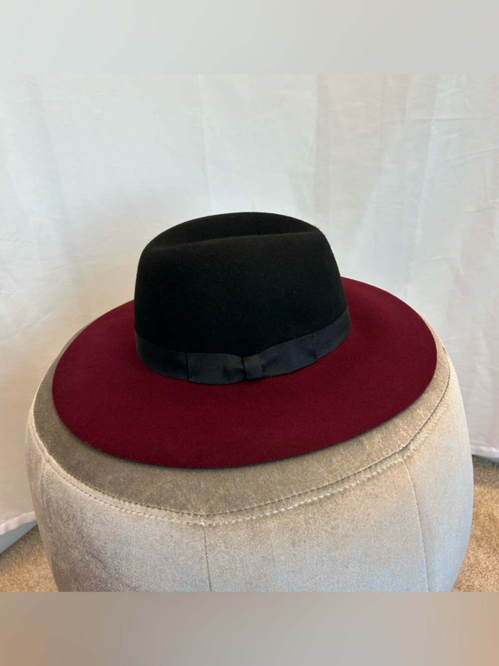 Women’s Magid Hats burgundy black two-tone felt fedora hat ribbon bow